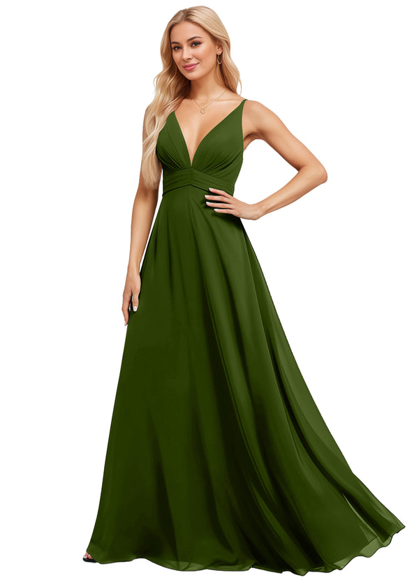 A-line V-Neck Floor-Length Chiffon Bridesmaid Dress