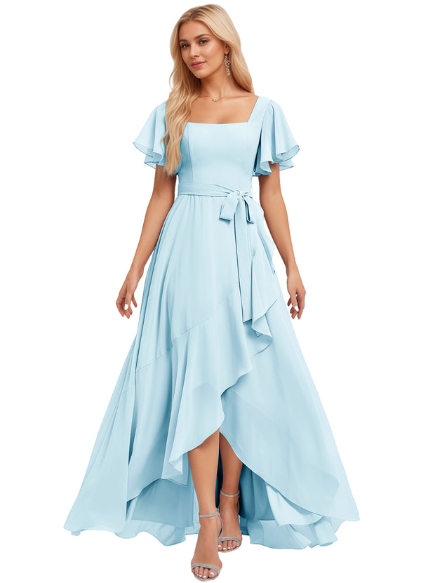 A-line Square-Neck Floor-Length Chiffon Bridesmaid Dress With Ruffle