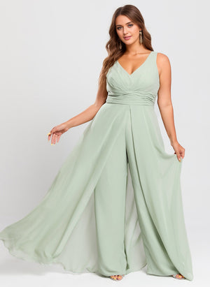 Jumpsuits V-Neck Floor-Length Chiffon Bridesmaid Dress With Ruffle