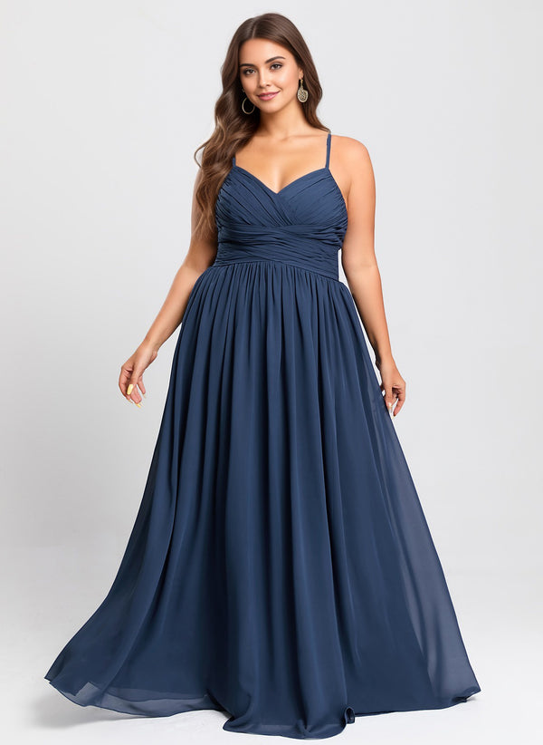 A-line V-Neck Floor-Length Chiffon Bridesmaid Dress