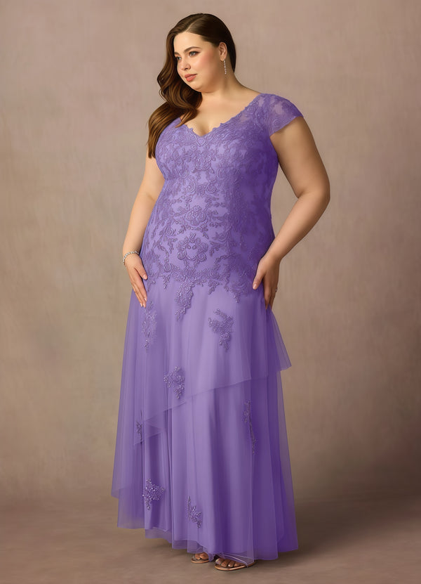 Trumpet/Mermaid V-Neck Floor-Length Lace Tulle Mother of the Bride Dress