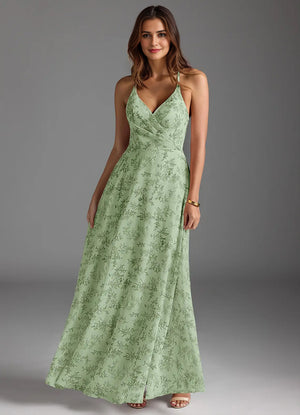 A-line V-Neck Floor-Length Chiffon Bridesmaid Dress