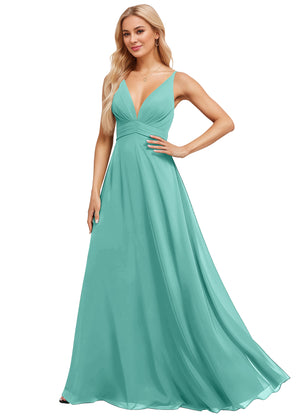 A-line V-Neck Floor-Length Chiffon Bridesmaid Dress