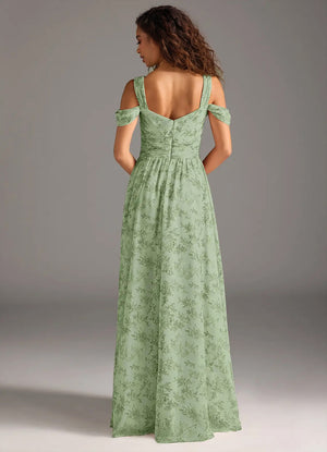A-line Cold Shoulder Floor-Length Chiffon Bridesmaid Dress With Slit