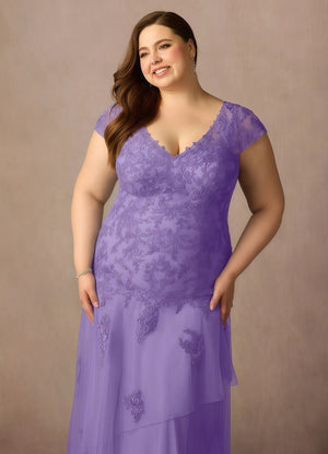 Trumpet/Mermaid V-Neck Floor-Length Lace Tulle Mother of the Bride Dress