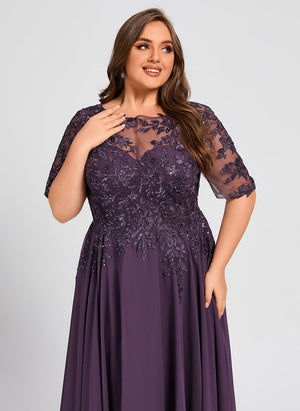 A-line Scoop Illusion Asymmetrical Lace Chiffon Mother of the Bride Dress With Sequins