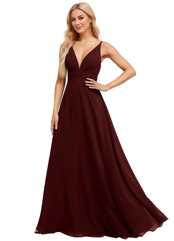 A-line V-Neck Floor-Length Chiffon Bridesmaid Dress