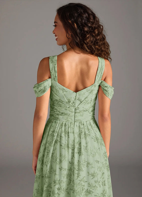 A-line Cold Shoulder Floor-Length Chiffon Bridesmaid Dress With Slit