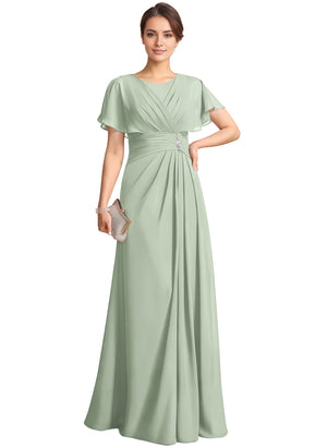 A-line Scoop Floor-Length Chiffon Mother of the Bride Dress With Pleated Beading