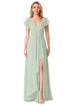 A-line V-Neck Floor-Length Chiffon Bridesmaid Dress With Ruffle