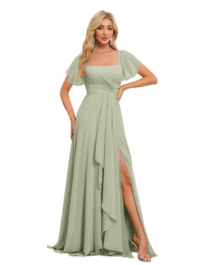 A-line Square Asymmetrical Chiffon Bridesmaid Dress