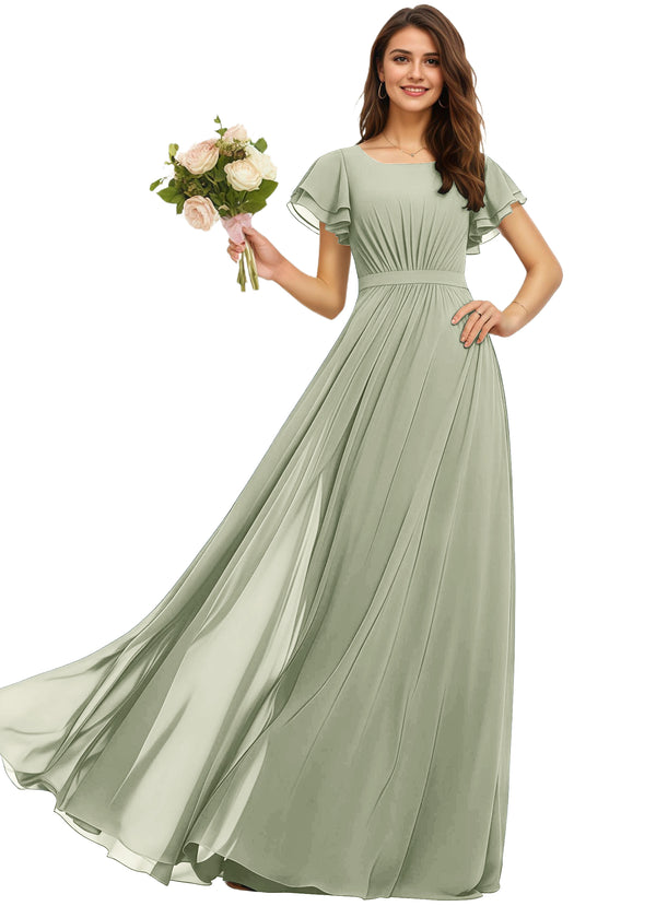 A-line Scoop Floor-Length Chiffon Bridesmaid Dress With Ruffle