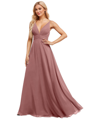 A-line V-Neck Floor-Length Chiffon Bridesmaid Dress