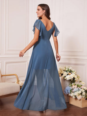 A-line V-Neck Floor-Length Chiffon Bridesmaid Dress With Ruffle