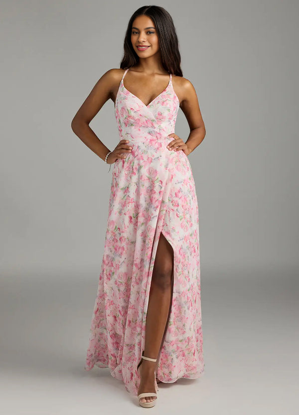 A-line V-Neck Floor-Length Chiffon Bridesmaid Dress
