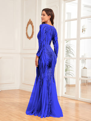 Scoop Sequin Tulle Mermaid/Trumpet Long Sleevess Sweep Train Empire Waist Prom Dress