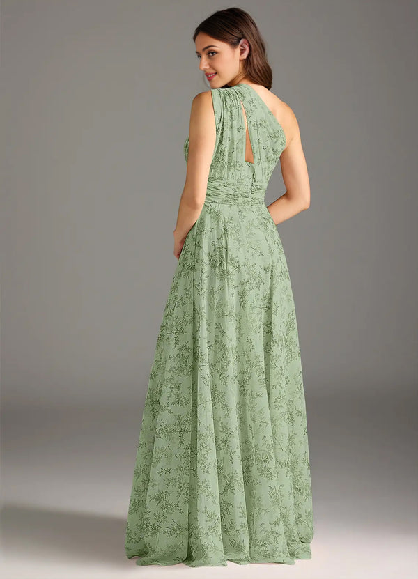 A-line One Shoulder Floor-Length Chiffon Bridesmaid Dress With Slit