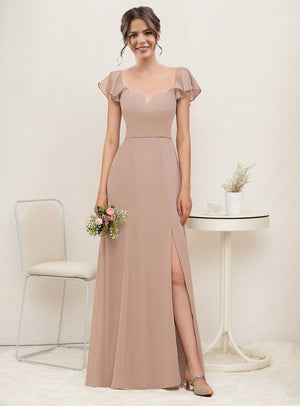 A-line V-Neck Floor-Length Chiffon Bridesmaid Dress With Ruffle