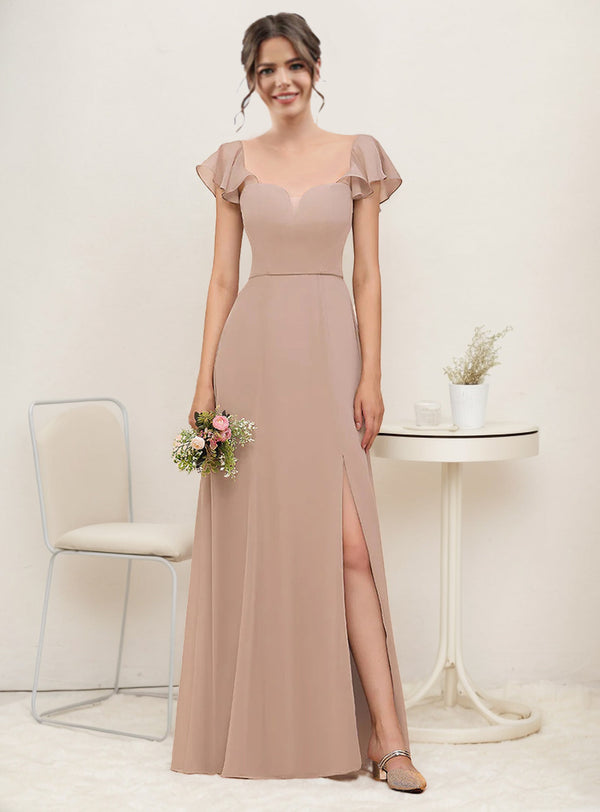 A-line V-Neck Floor-Length Chiffon Bridesmaid Dress With Ruffle