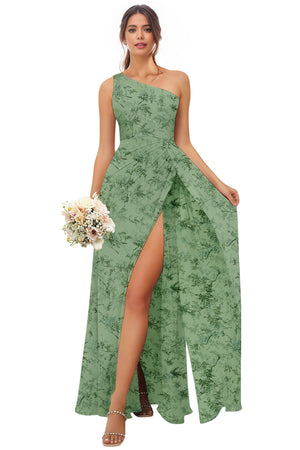 A-line One Shoulder Floor-Length Chiffon Bridesmaid Dress With Ruffle