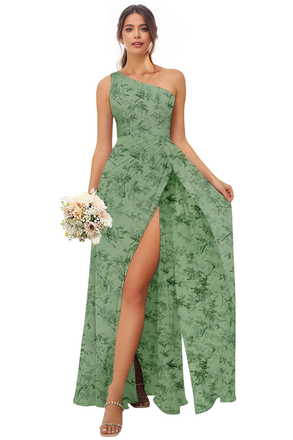 A-line One Shoulder Floor-Length Chiffon Bridesmaid Dress With Ruffle