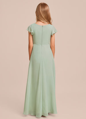 A-line V-Neck Asymmetrical Chiffon Junior Bridesmaid Dress