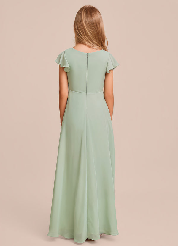 A-line V-Neck Asymmetrical Chiffon Junior Bridesmaid Dress