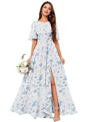 A-line Scoop Floor-Length Chiffon Bridesmaid Dress With Slit
