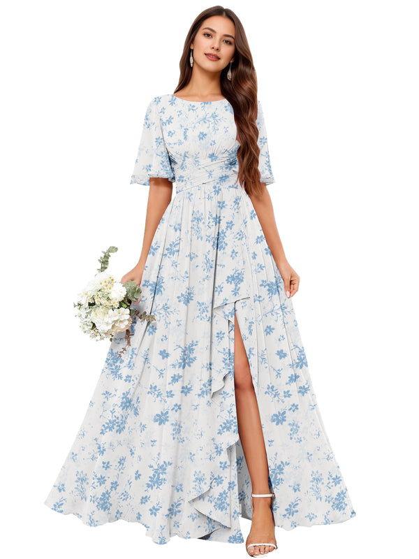 A-line Scoop Floor-Length Chiffon Bridesmaid Dress With Slit