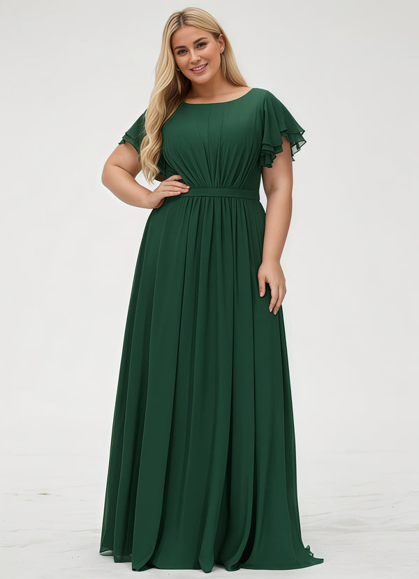 A-line Scoop Floor-Length Chiffon Bridesmaid Dress With Ruffle