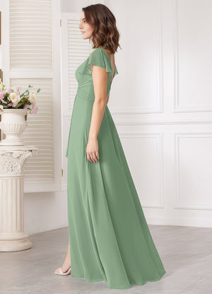 A-line V-Neck Floor-Length Chiffon Bridesmaid Dress With Ruffle