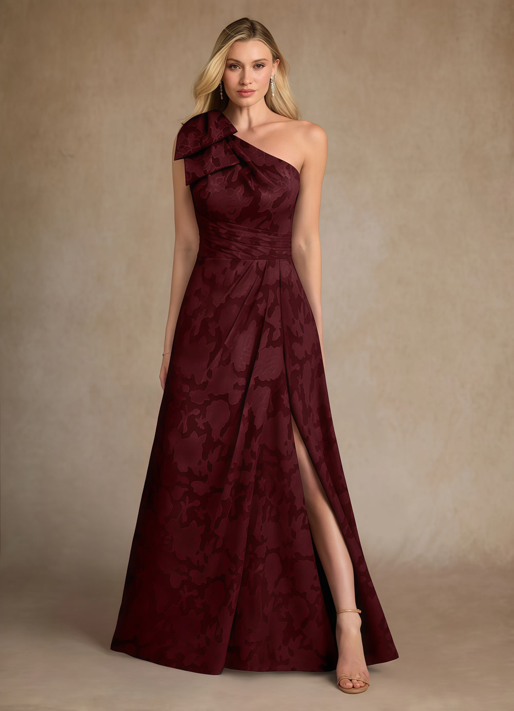 Sheath/Column One Shoulder Floor-Length Floral Burnout Mother of the Bride Dress with Pleated