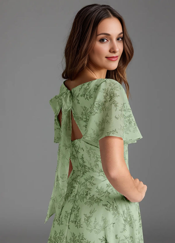 A-line V-Neck Floor-Length Chiffon Floral Bridesmaid Dress