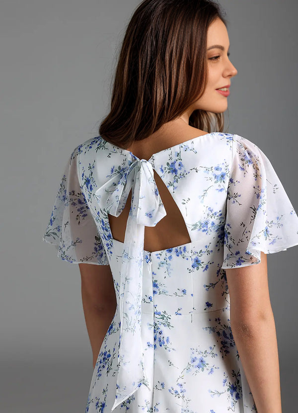 A-line V-Neck Floor-Length Chiffon Floral Bridesmaid Dress