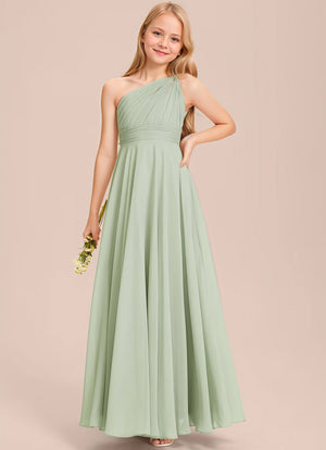 A-line One Shoulder Floor-Length Chiffon Junior Bridesmaid Dress