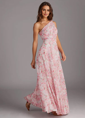 A-line One Shoulder Floor-Length Chiffon Bridesmaid Dress With Slit