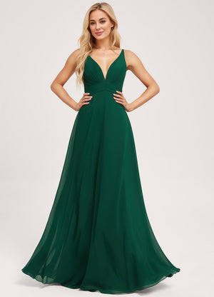 A-line V-Neck Floor-Length Chiffon Bridesmaid Dress