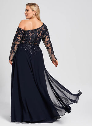 Trumpet/Mermaid Asymmetrical Illusion Floor-Length Lace Chiffon Evening Dress With Sequins