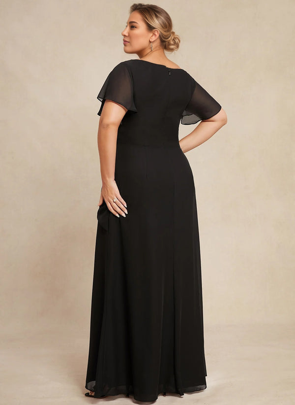 A-line Scoop Ankle-Length Chiffon Mother of the Bride Dress With Beading Pleated