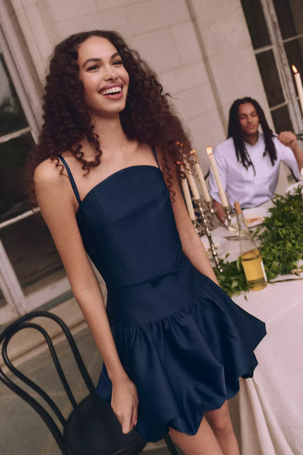 Fit & flare Square Mini Satin Homecoming Dress with Bubble-hem