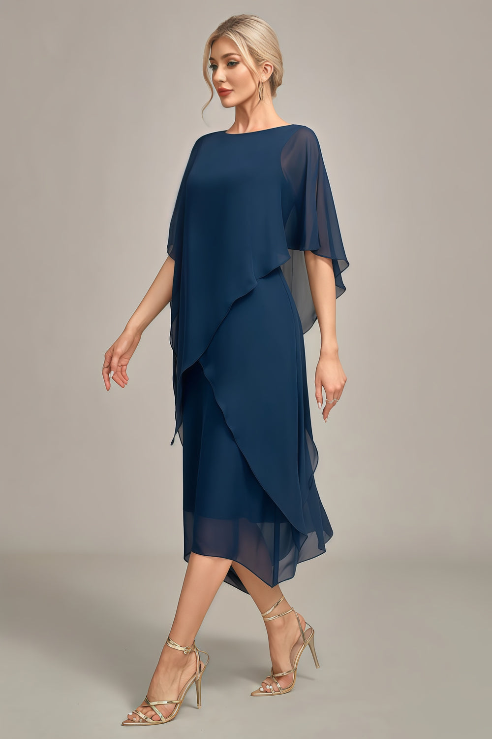 A-line Scoop Tea-Length Chiffon Mother of the Bride Dress