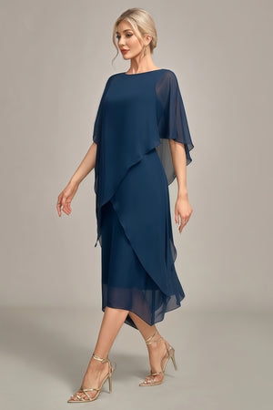 A-line Scoop Tea-Length Chiffon Mother of the Bride Dress