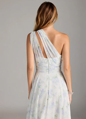 A-line One Shoulder Floor-Length Chiffon Bridesmaid Dress With Slit