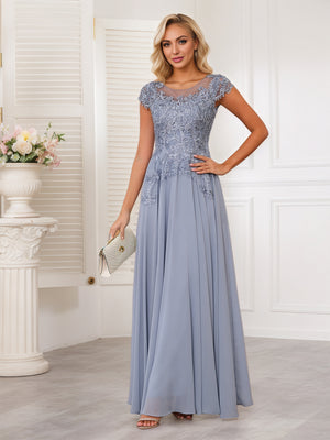 A-line Scoop Illusion Floor-Length Lace Chiffon Mother of the Bride Dress With Sequins