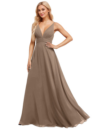 A-line V-Neck Floor-Length Chiffon Bridesmaid Dress