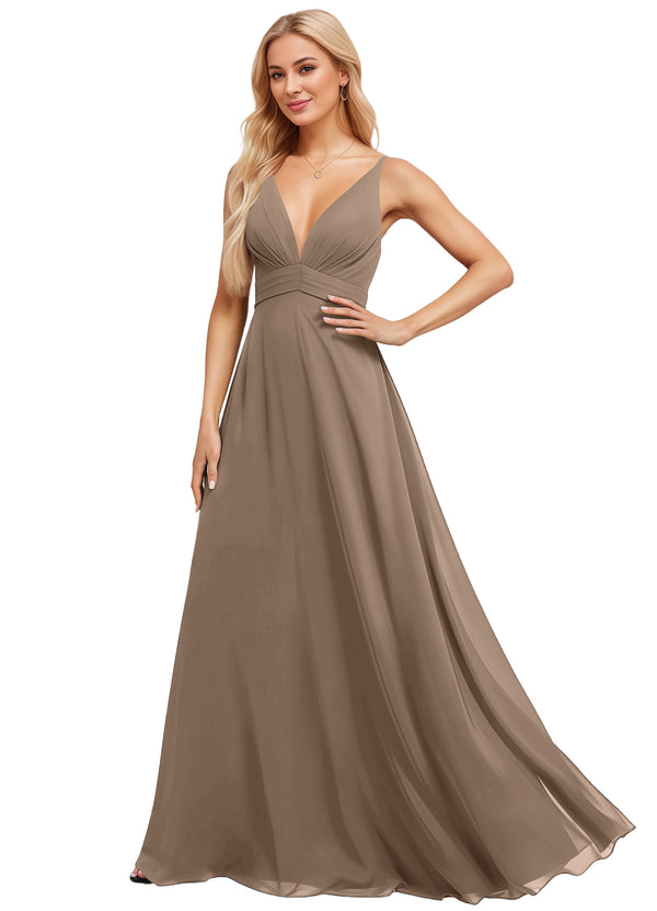 A-line V-Neck Floor-Length Chiffon Bridesmaid Dress
