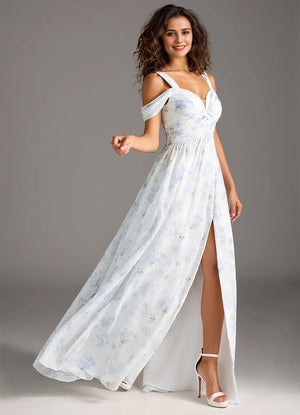 A-line Cold Shoulder Floor-Length Chiffon Bridesmaid Dress With Slit