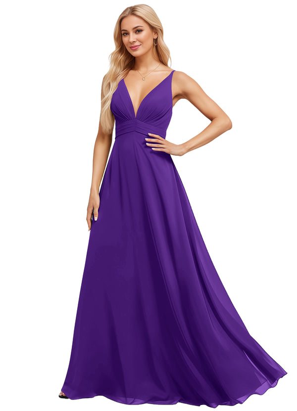 A-line V-Neck Floor-Length Chiffon Bridesmaid Dress