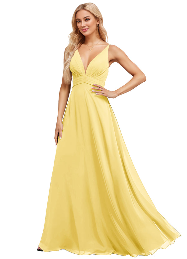 A-line V-Neck Floor-Length Chiffon Bridesmaid Dress
