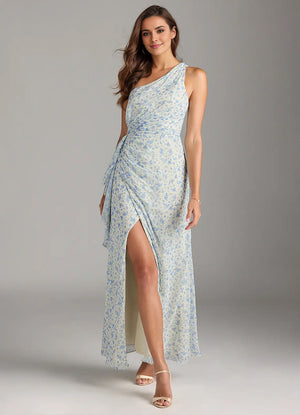 A-line One Shoulder Floor-Length Chiffon Bridesmaid Dress With Ruffle